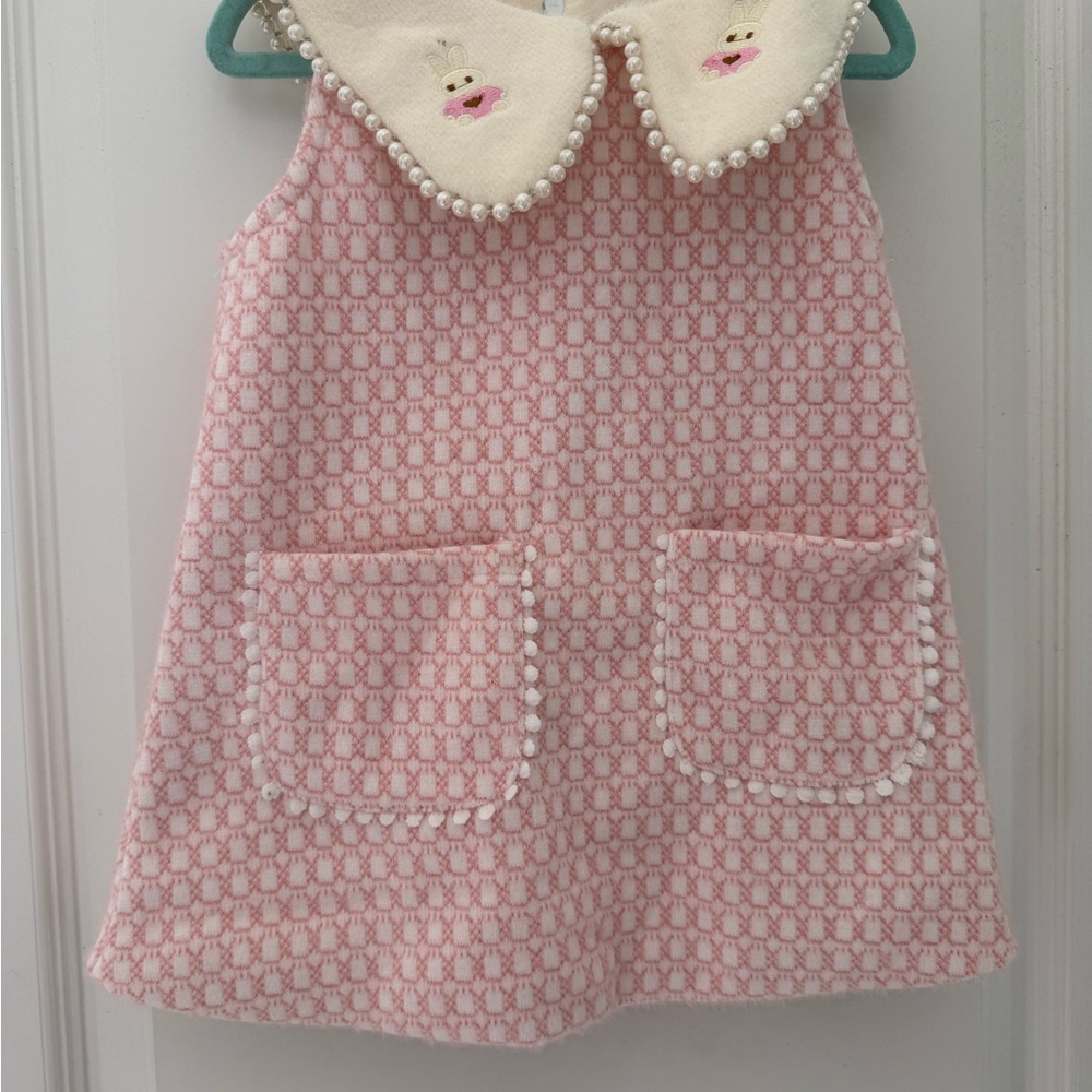Pink Sleeveless Dress with Pearl Collar